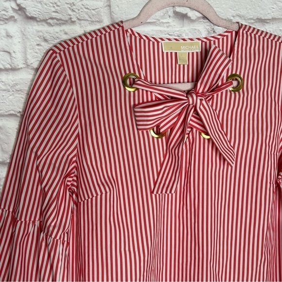 MICHAEL Michael Kors Striped Lace Up Poplin Bell Sleeve Top- NWT - Picture 6 of 13